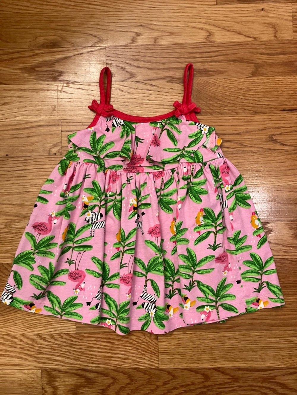 Mayoral 12 month baby/toddler Tropical Pink Palm Print Sundress with pink Straps